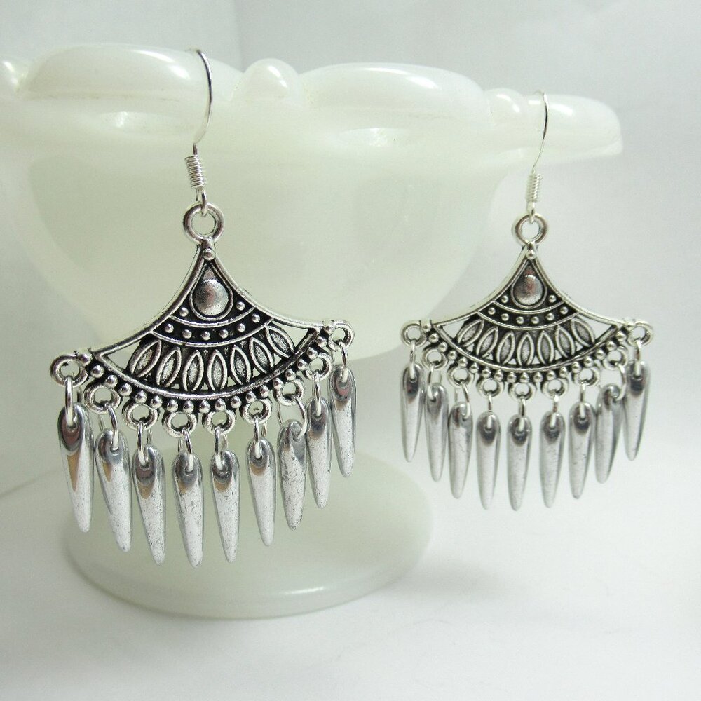 Unique statement fan dangle earrings